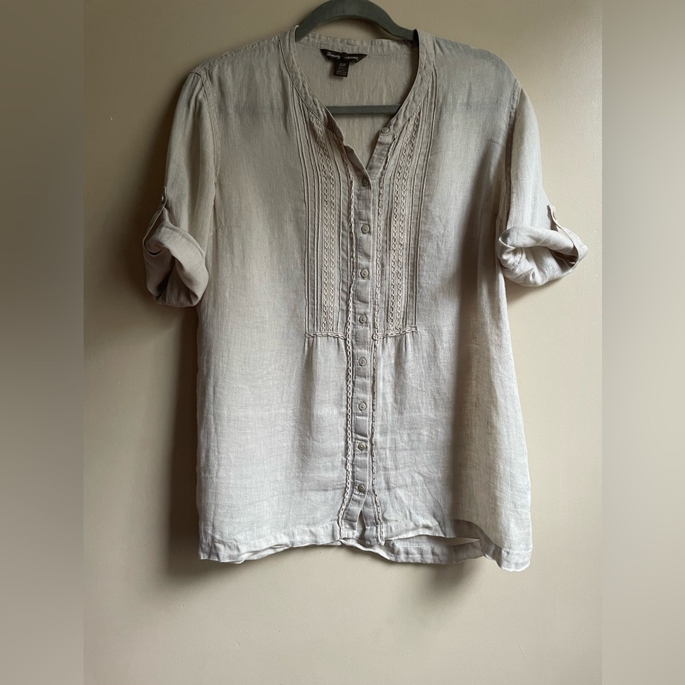 Tommy Bahama 100% linen peasant blouse size S semi sheer boho grandma granola - Picture 3 of 8